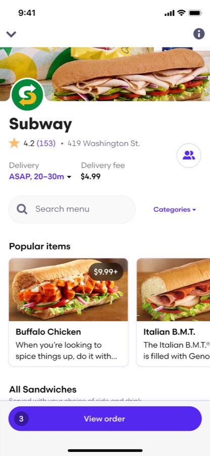 Grubhub mobile ordering interface